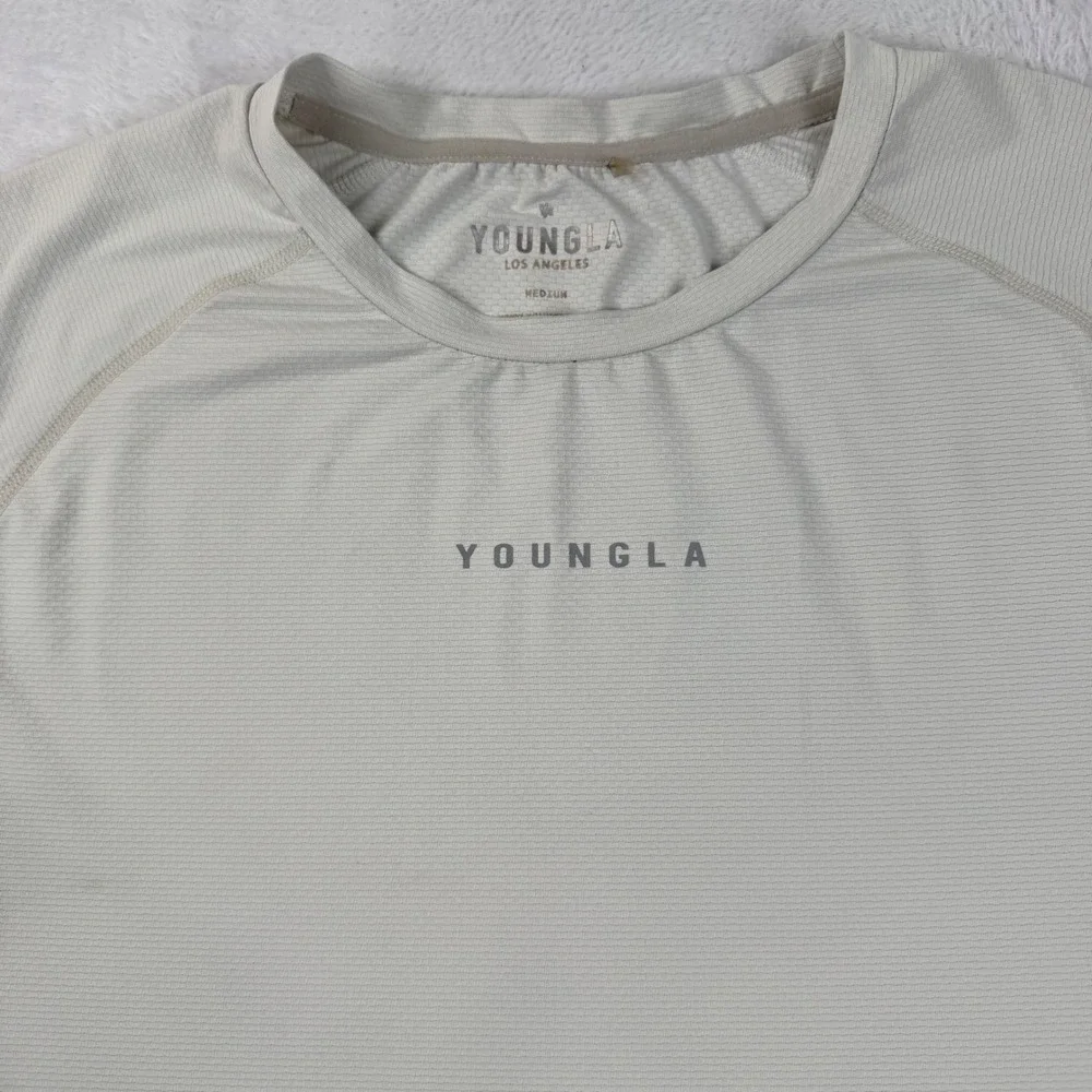 YoungLA Long Sleeve Shirt Mens Medium Beige Performance Athletic Top